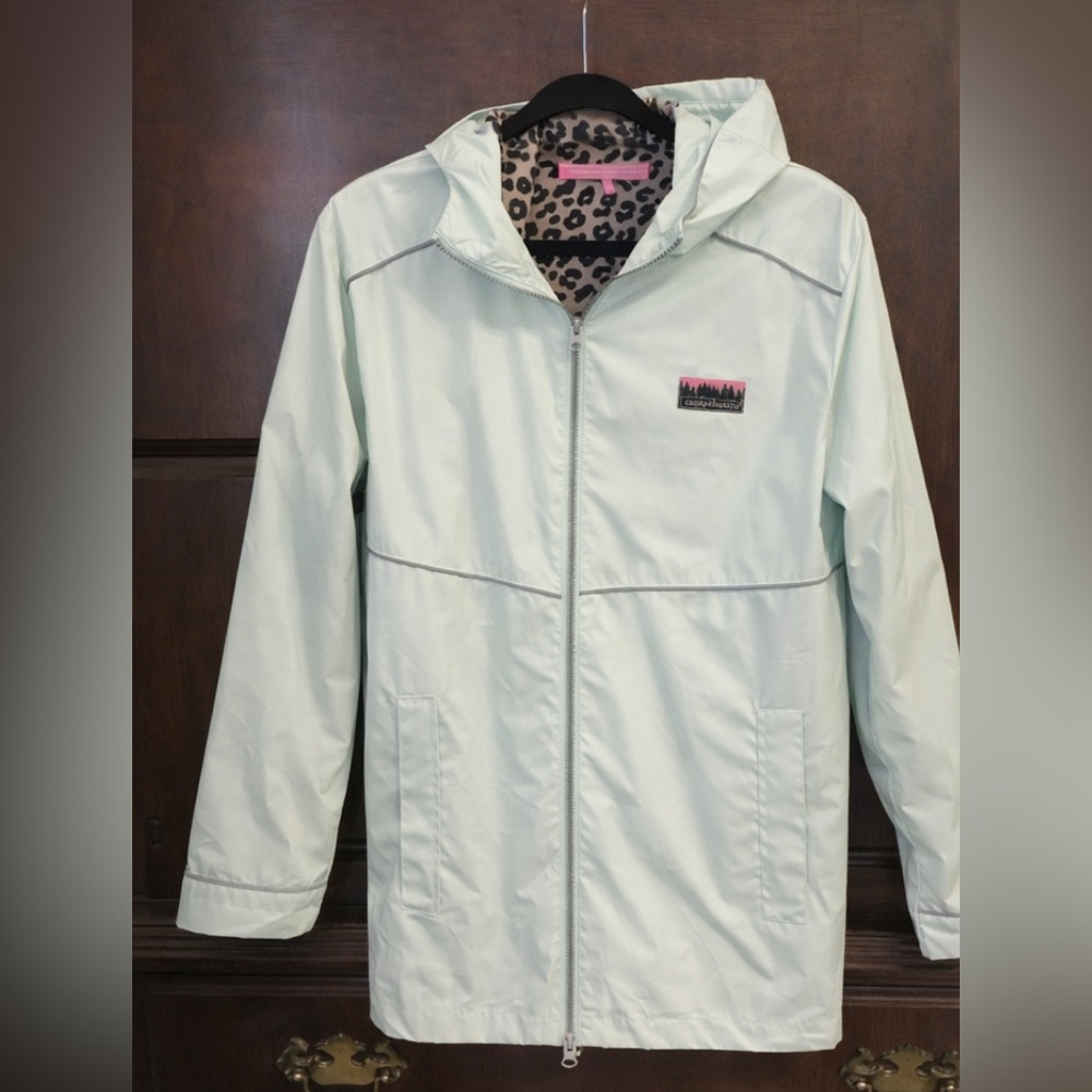Simply Southern Mint Rain Jacket with Leopard Lining